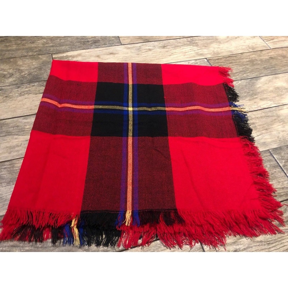 Liz Sinclair Large Red Black Blue Plaid Womens Blanket Scarf Neck Wrap 48"